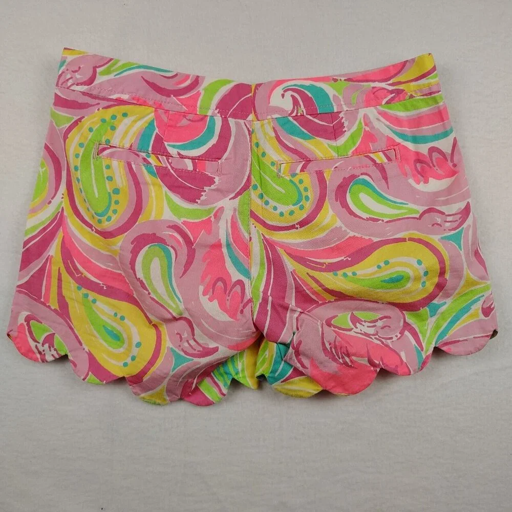 Lilly Pulitzer Buttercup Shorts Sz 00 All Nighter Flamingo Scalloped Hem - Picture 2 of 8
